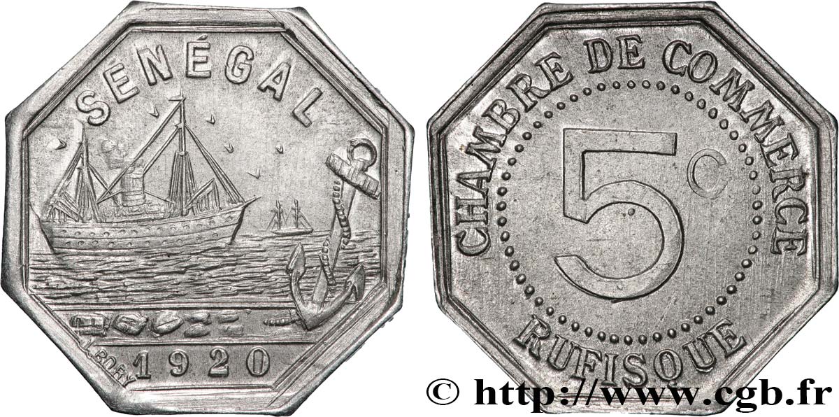 AFRIQUE FRANÇAISE - SÉNÉGAL 5 Centimes Chambre de Commerce de Rufisque 1920  VZ 