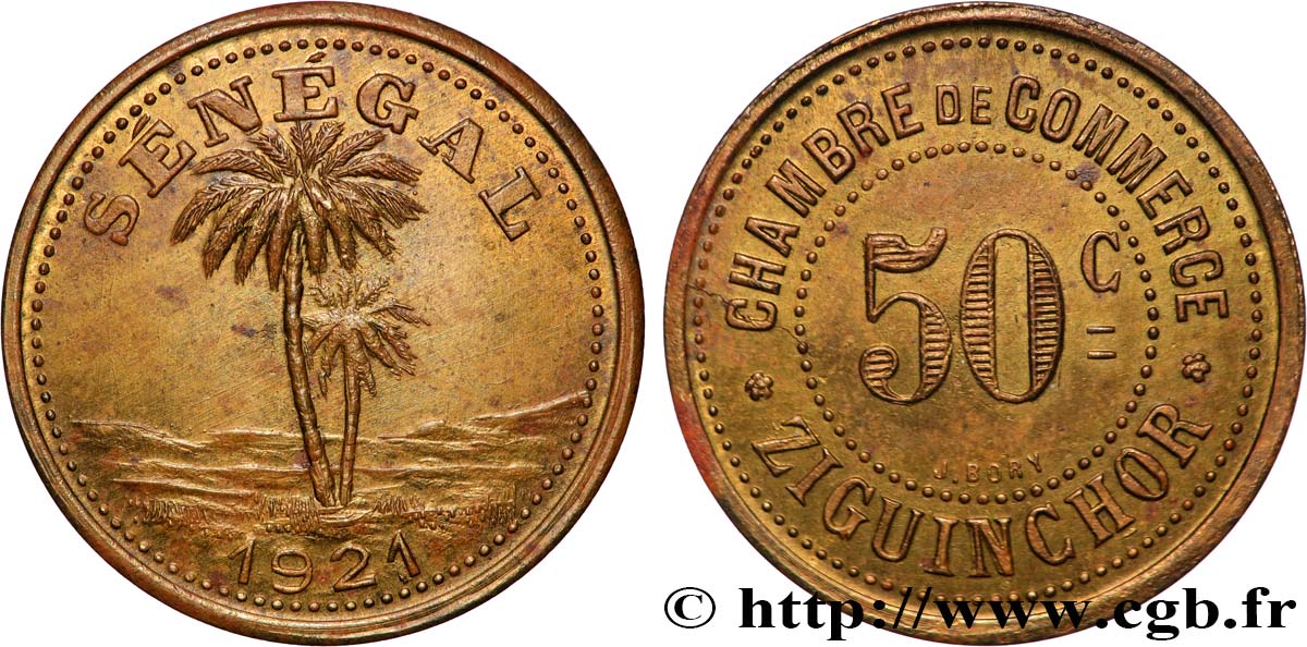 FRENCH AFRICA - SENEGAL 50 Centimes Chambre de commerce de Ziguinchor 1921  AU 