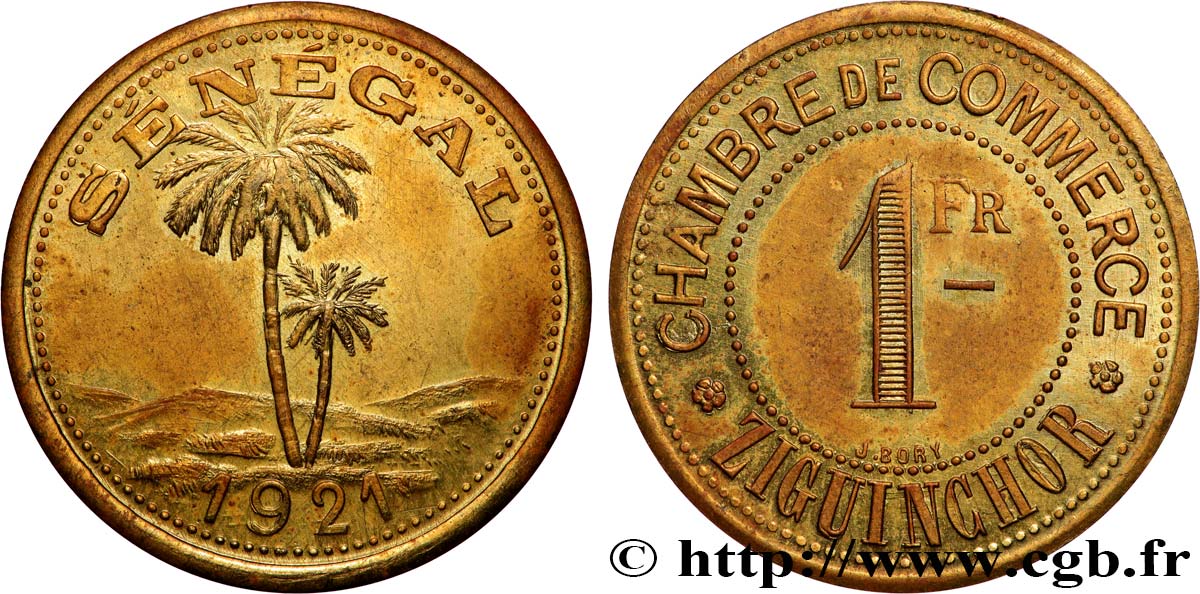 AFRIQUE FRANÇAISE - SÉNÉGAL 1 Franc Chambre de commerce de Ziguinchor 1921  SPL 