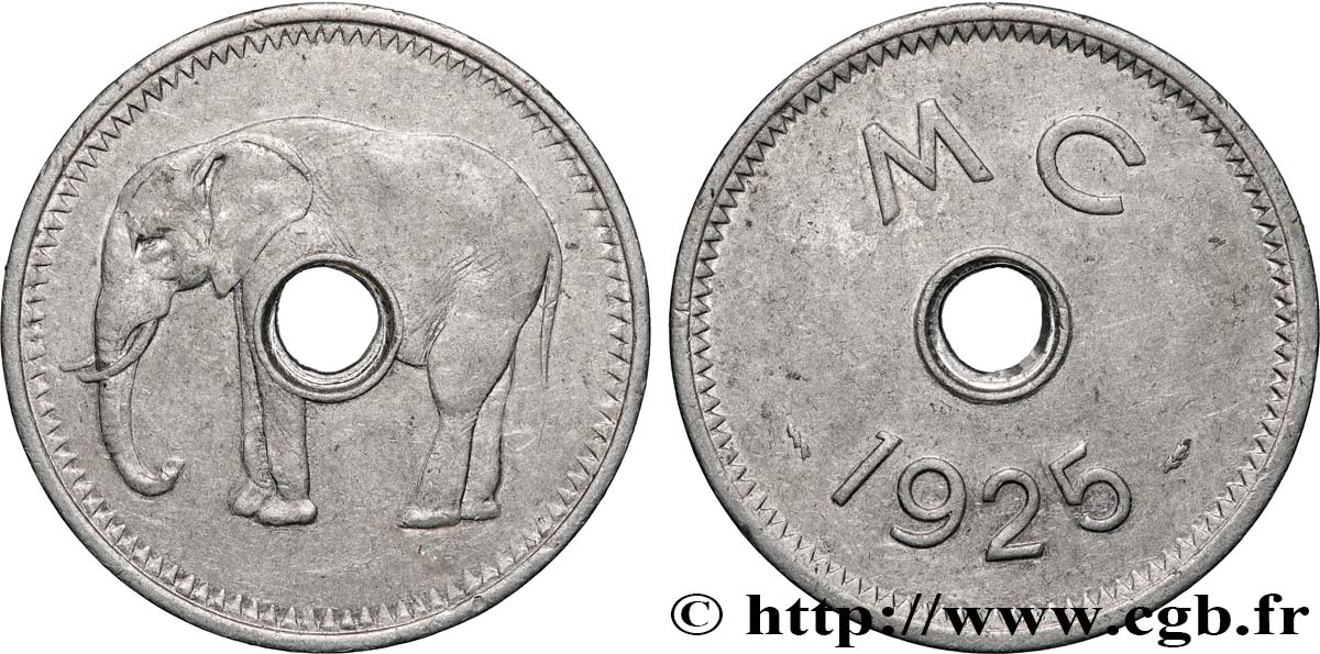 FRENCH CONGO 1 Jeton éléphant MC (Moyen Congo) 1925 Poissy AU 