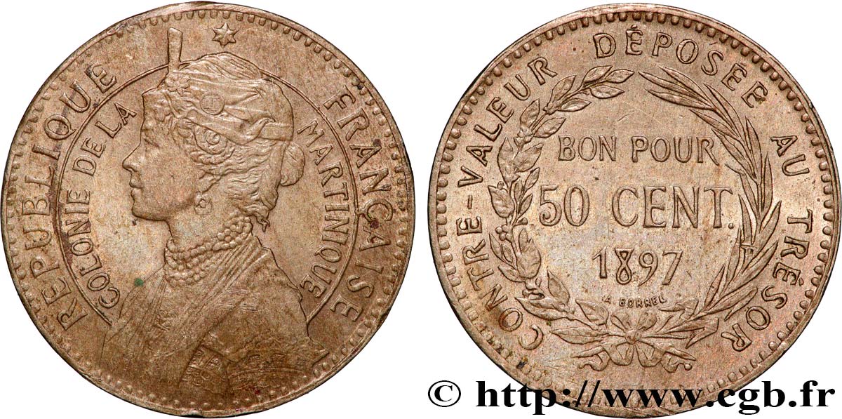 MARTINICA Bon pour 50 Centimes Colonie de la Martinique 1897 sans atelier MBC+ 