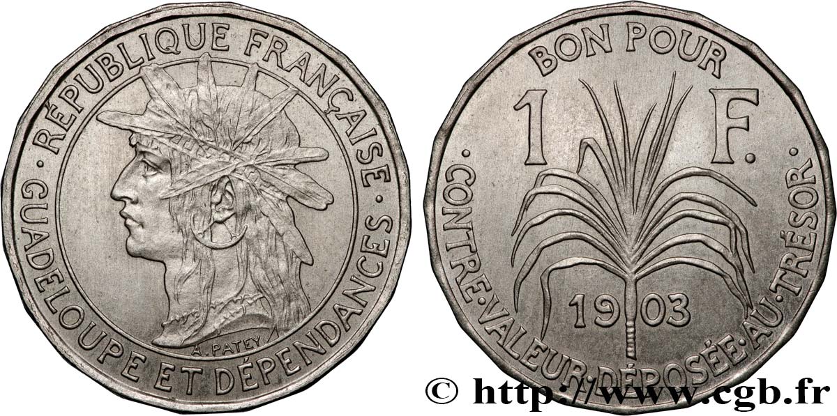 GUADELOUPE Bon pour 1 Franc 1903  VZ 