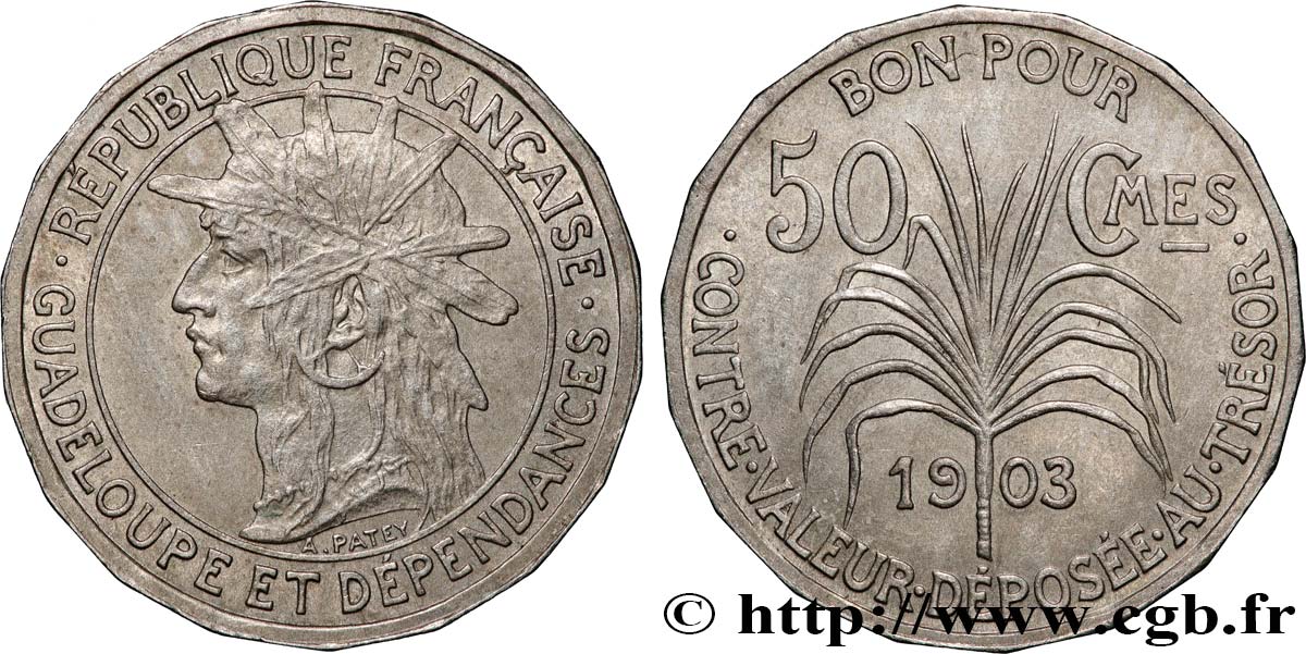 GUADALUPE Bon pour 50 Centimes 1903  EBC 