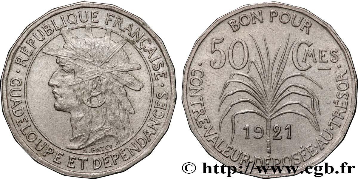 GUADALUPE Bon pour 50 Centimes 1921  EBC 