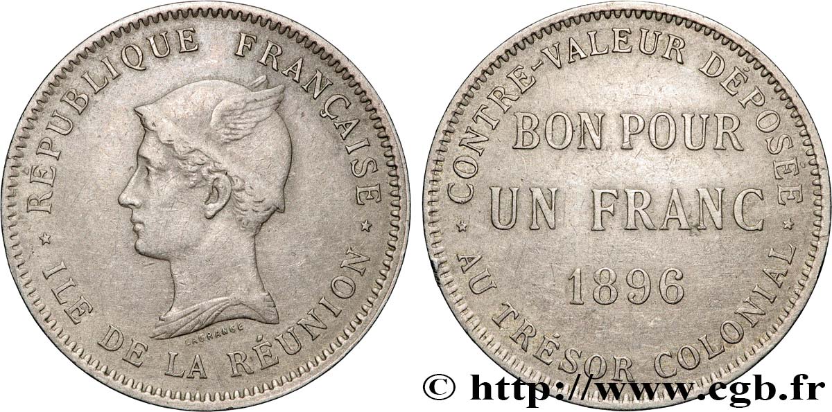 RÉUNION - III. REPUBLIK 1 Franc 1896 sans atelier SS 