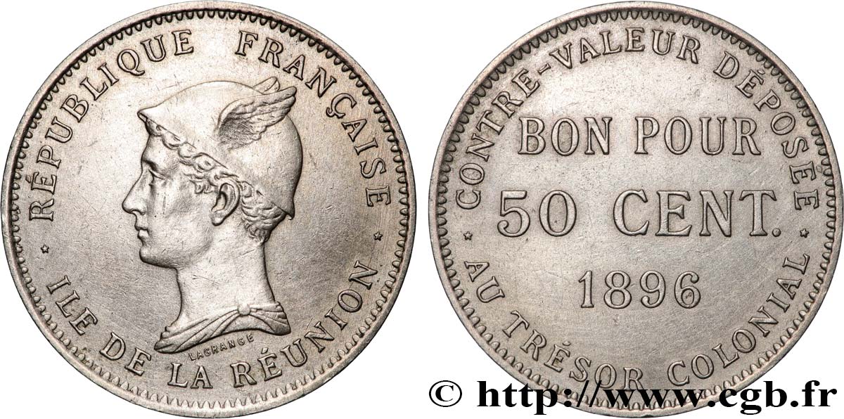 ÎLE DE LA RÉUNION - Troisième République 50 Centimes 1896 sans atelier TTB+ 