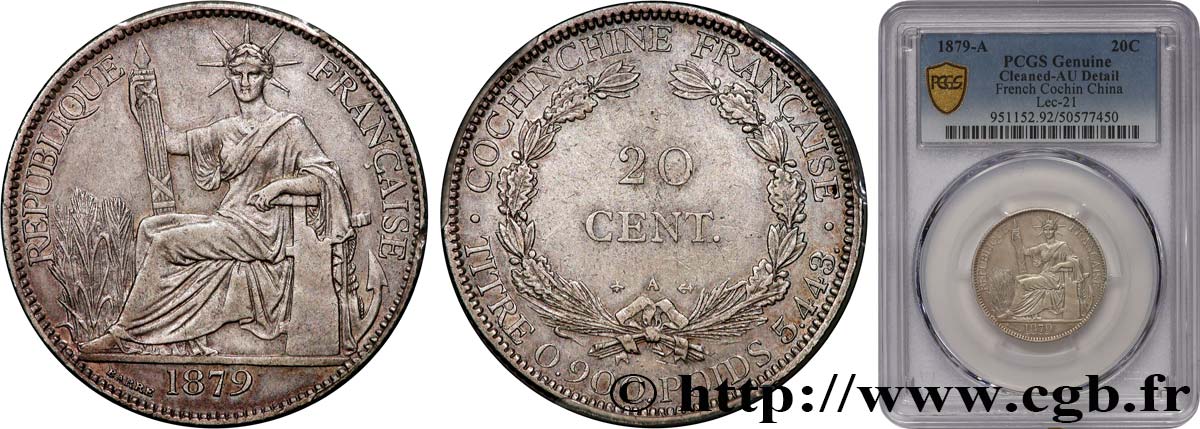 COCHINCHINE FRANÇAISE 20 Centimes 1879 Paris TTB+ PCGS
