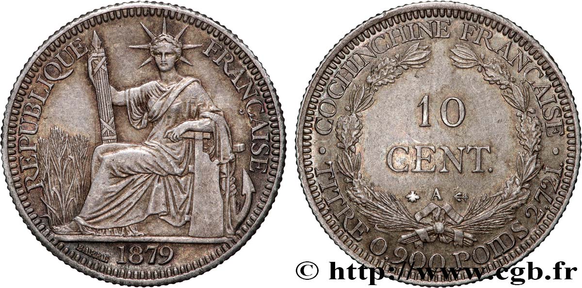 FRANZÖSISCHE COCHINCHINA 10 Centimes 1879 Paris VZ+ 