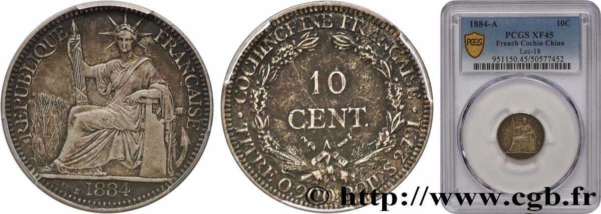 COCINCINA FRANCESE 10 Centimes 1884 Paris BB45 PCGS