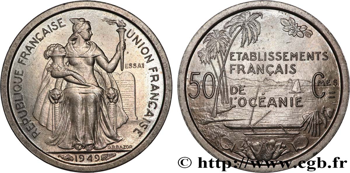 FRENCH POLYNESIA - Oceania Francesa Essai de 50 Centimes établissements français de l’Océanie 1949 Paris SC 