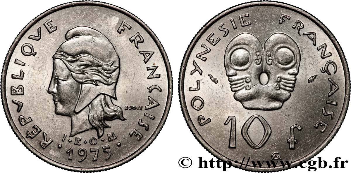 FRENCH POLYNESIA 10 Francs I.E.O.M. 1975 Paris AU 