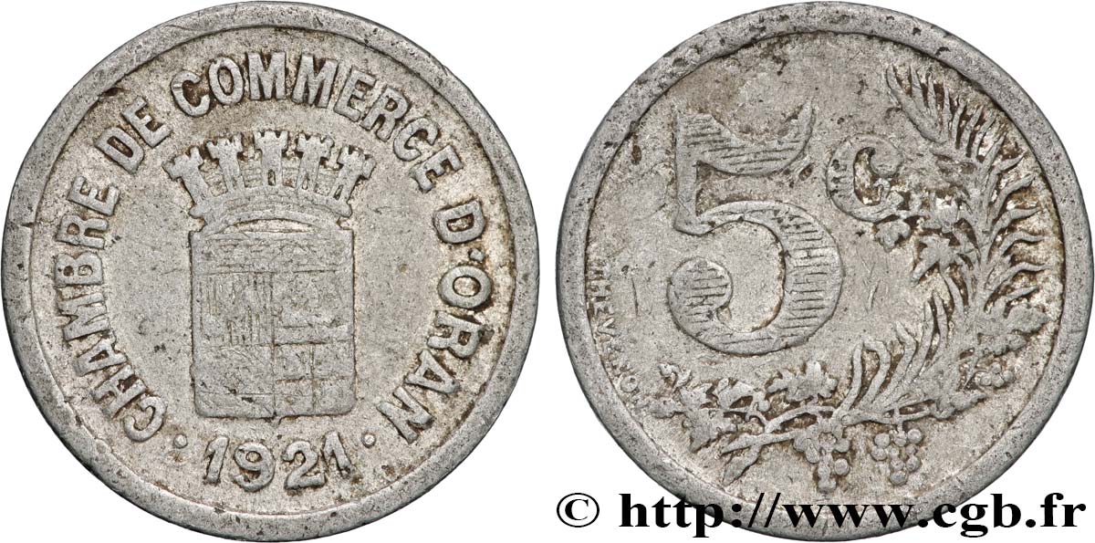 ARGELIA 5 Centimes Chambre de Commerce d’Oran 1921  BC 