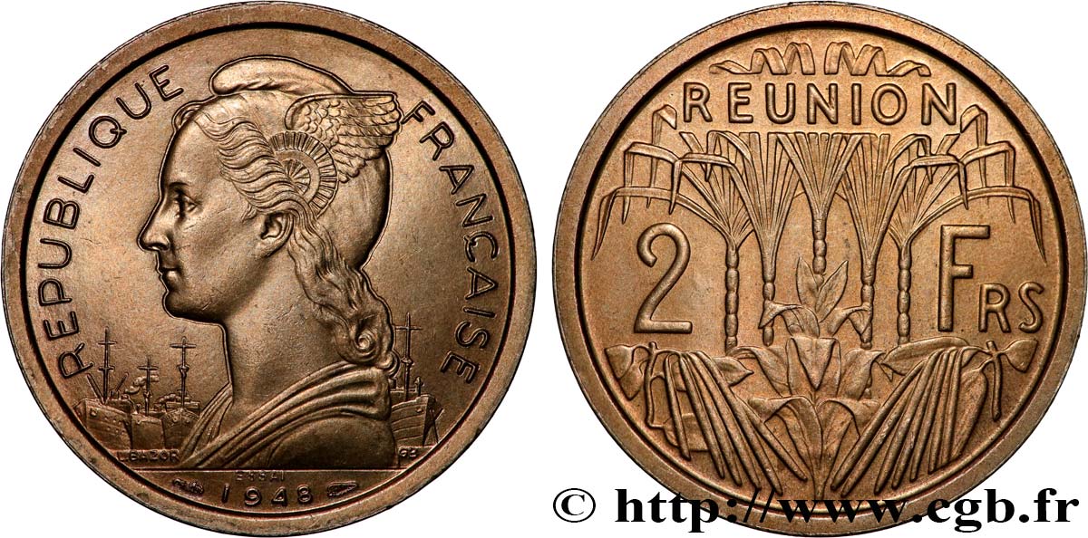 REUNION Essai de 2 Francs 1948 Paris MS 