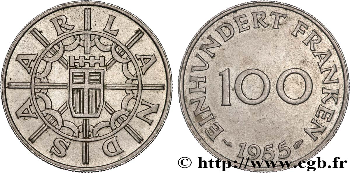 SAARLAND 100 Franken 1955 Paris VZ 