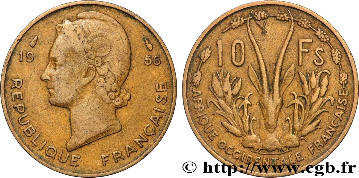 FRANZÖSISCHE WESTAFRIKA 10 Francs 1956 Paris fSS 