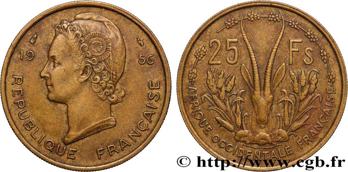 FRANZÖSISCHE WESTAFRIKA 25 Francs 1956 Paris SS 