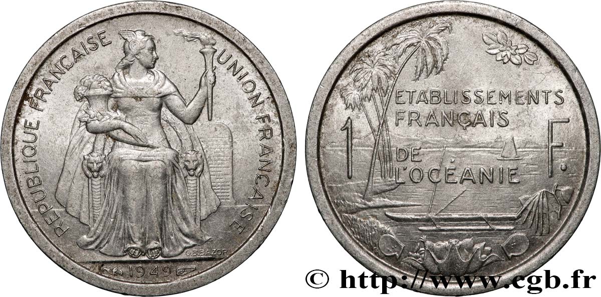 FRENCH POLYNESIA - French Oceania 1 Franc Union Française 1949 Paris AU 