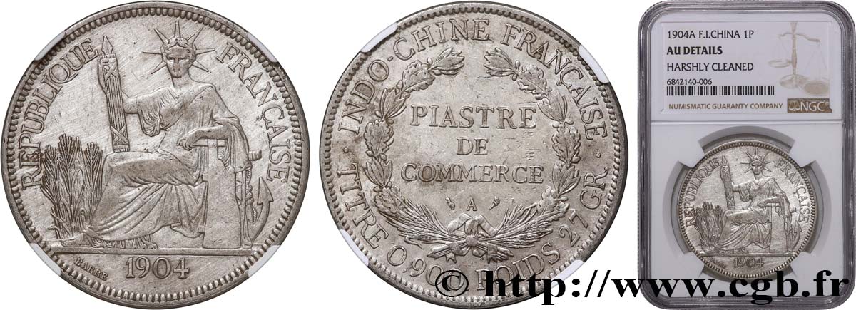 FRANZÖSISCHE-INDOCHINA 1 Piastre de Commerce 1904 Paris fVZ NGC