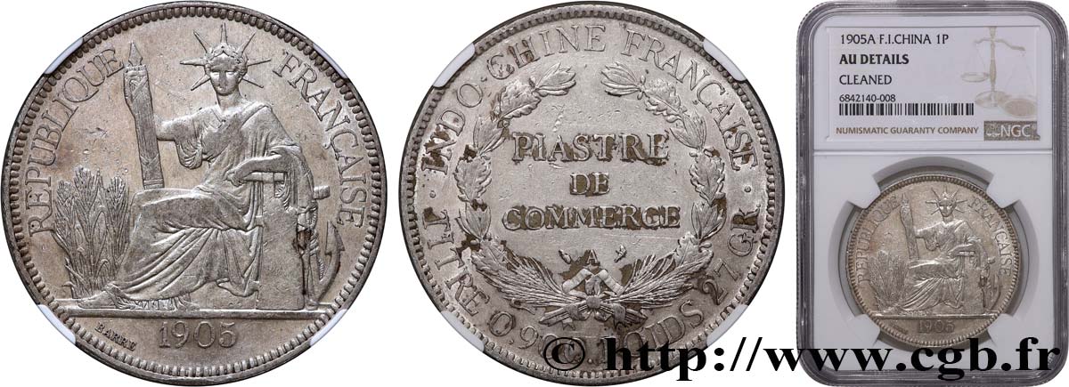 FRANZÖSISCHE-INDOCHINA 1 Piastre de Commerce 1905 Paris fVZ NGC