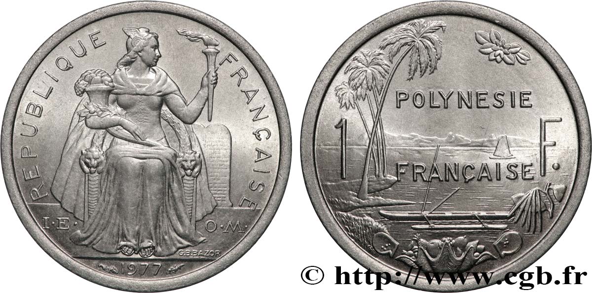 FRANZÖSISCHE-POLYNESIEN 1 Franc I.E.O.M. 1977 Paris fST 