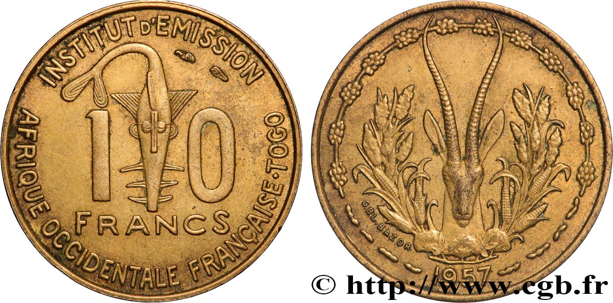 AFRICA OCCIDENTALE FRANCESE - TOGO 10 Francs 1957 Paris BB 