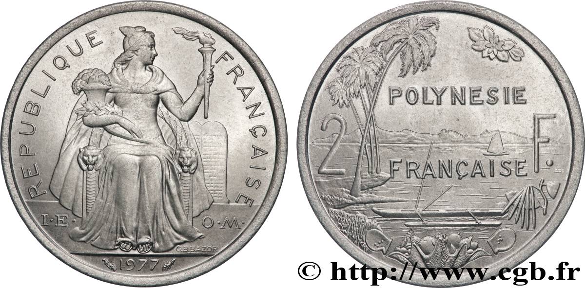 FRENCH POLYNESIA 2 Francs I.E.O.M. 1977 Paris MS 