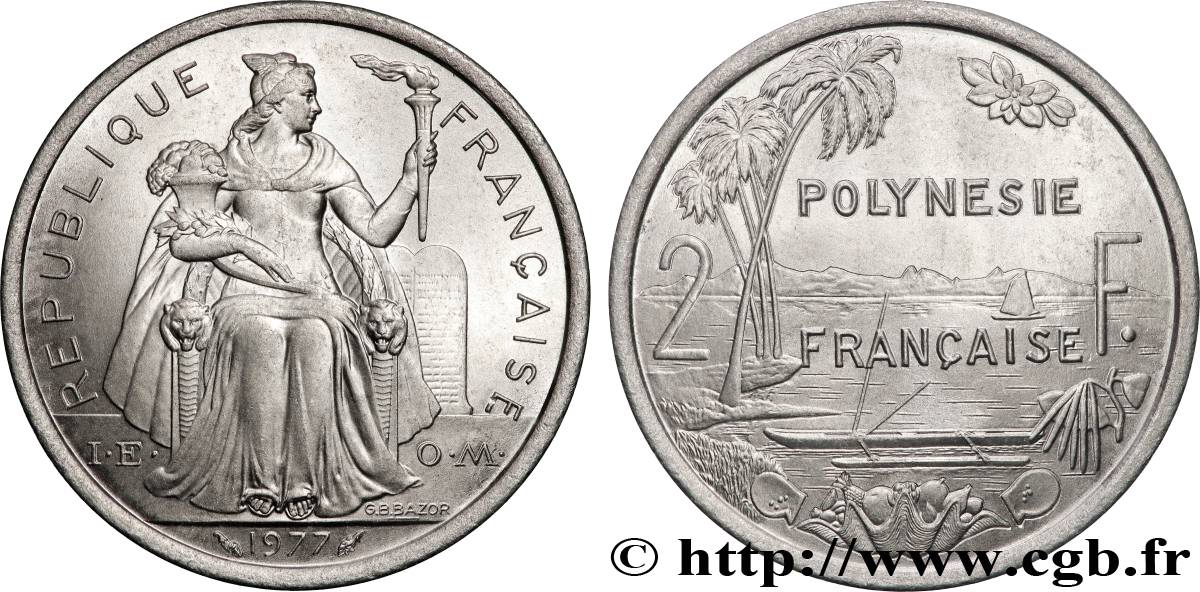 POLYNÉSIE FRANÇAISE 2 Francs I.E.O.M. 1977 Paris SPL 