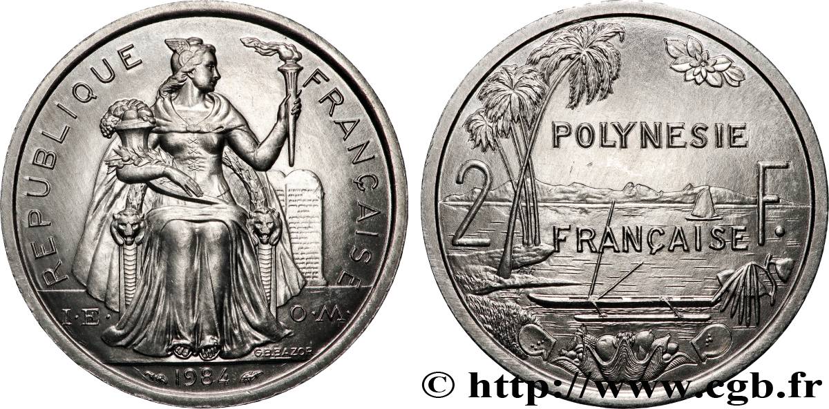 FRANZÖSISCHE-POLYNESIEN 2 Francs I.E.O.M 1984 Paris fST 