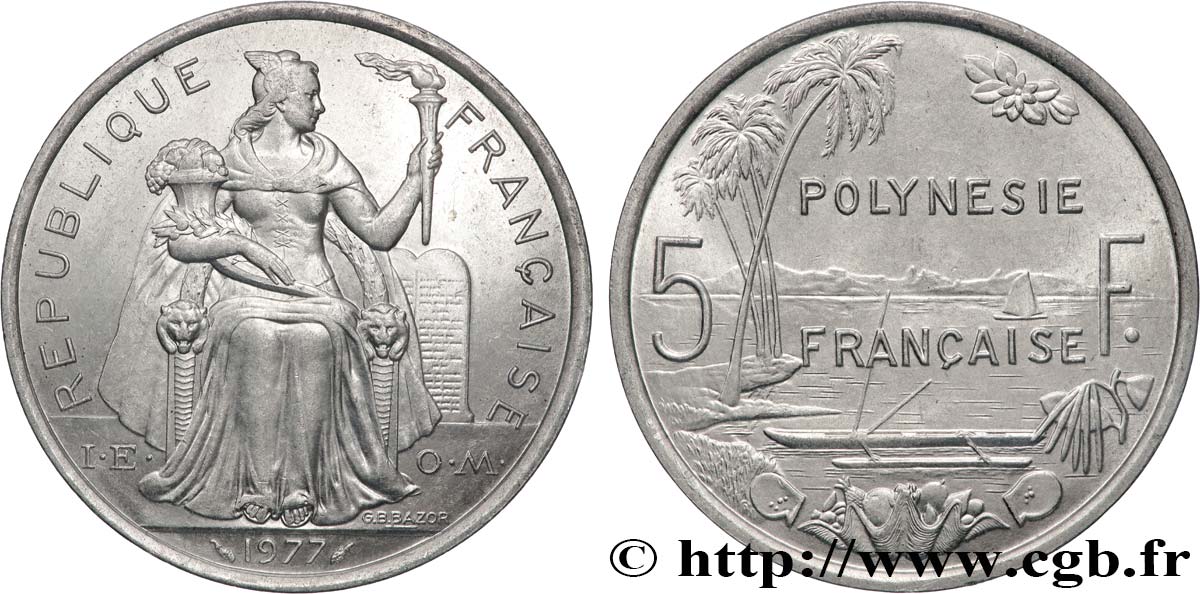 FRANZÖSISCHE-POLYNESIEN 5 Francs I.E.O.M. 1977 Paris fST 