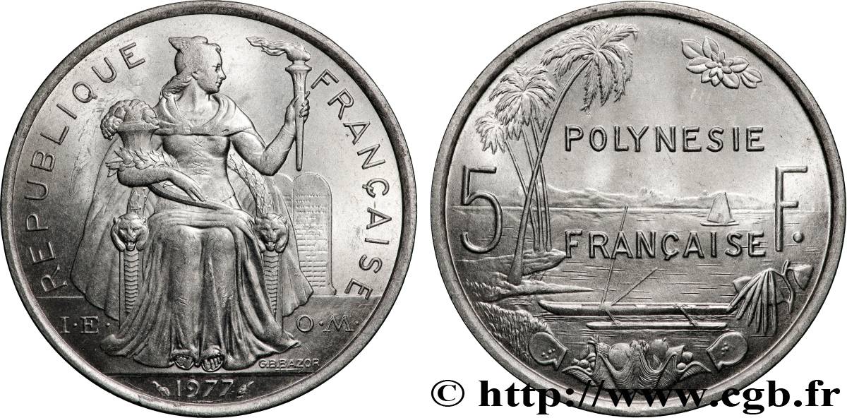 FRANZÖSISCHE-POLYNESIEN 5 Francs I.E.O.M. 1977 Paris fST 