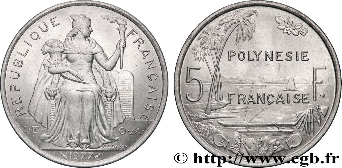 FRENCH POLYNESIA 5 Francs I.E.O.M. 1977 Paris MS 