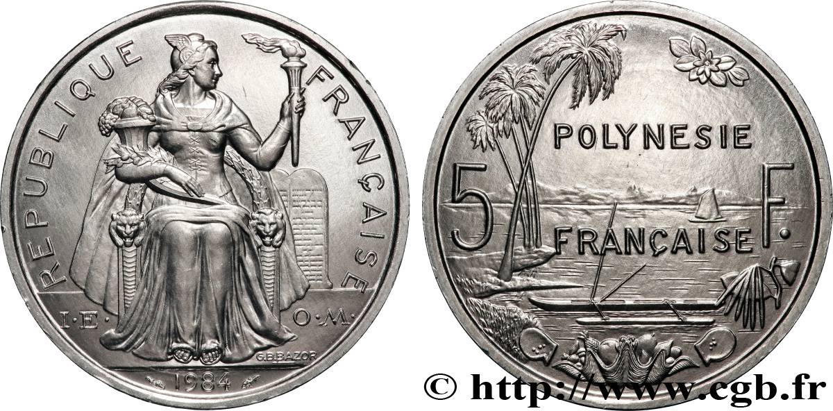 FRANZÖSISCHE-POLYNESIEN 5 Francs I.E.O.M. Polynésie Française 1984 Paris fST 