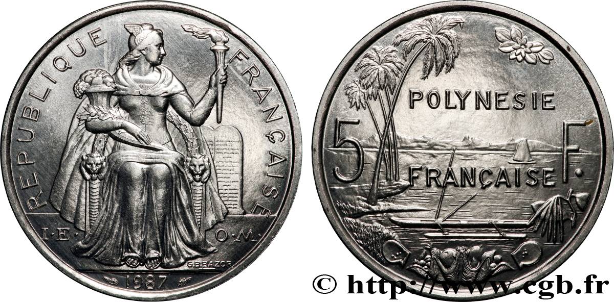 FRENCH POLYNESIA 5 Francs I.E.O.M. Polynésie Française 1987 Paris MS 