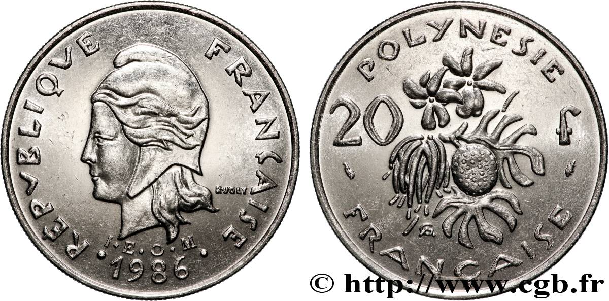 POLINESIA FRANCESE 20 Francs I.E.O.M Marianne  1986 Paris MS 