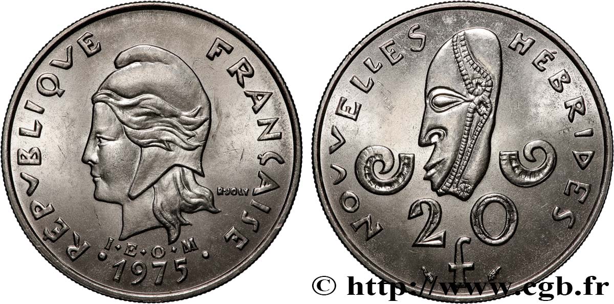 NEW HEBRIDES (VANUATU since 1980) 20 Francs 1975 Paris MS 