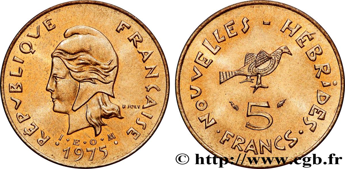 NOUVELLES HÉBRIDES (VANUATU depuis 1980) 5 Francs  1975 Paris SPL 