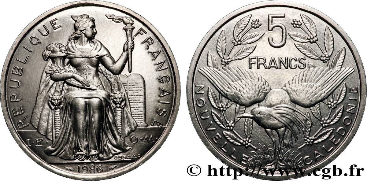 NUEVA CALEDONIA 5 Francs I.E.O.M. 1986 Paris SC 