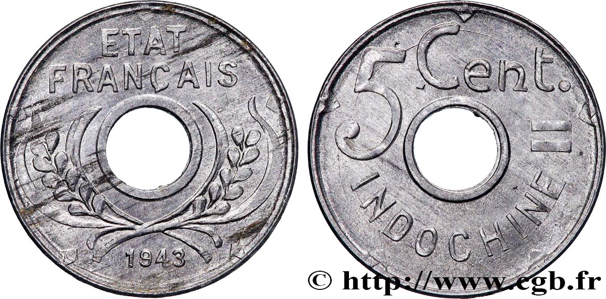 INDOCINA FRANCESE 5 Centièmes 1943 Hanoï SPL 