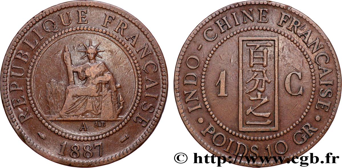 FRENCH INDOCHINA 1 Centième 1887 Paris VF 