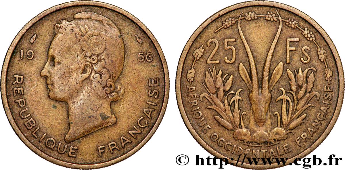 FRANZÖSISCHE WESTAFRIKA 25 Francs 1956 Paris fSS 