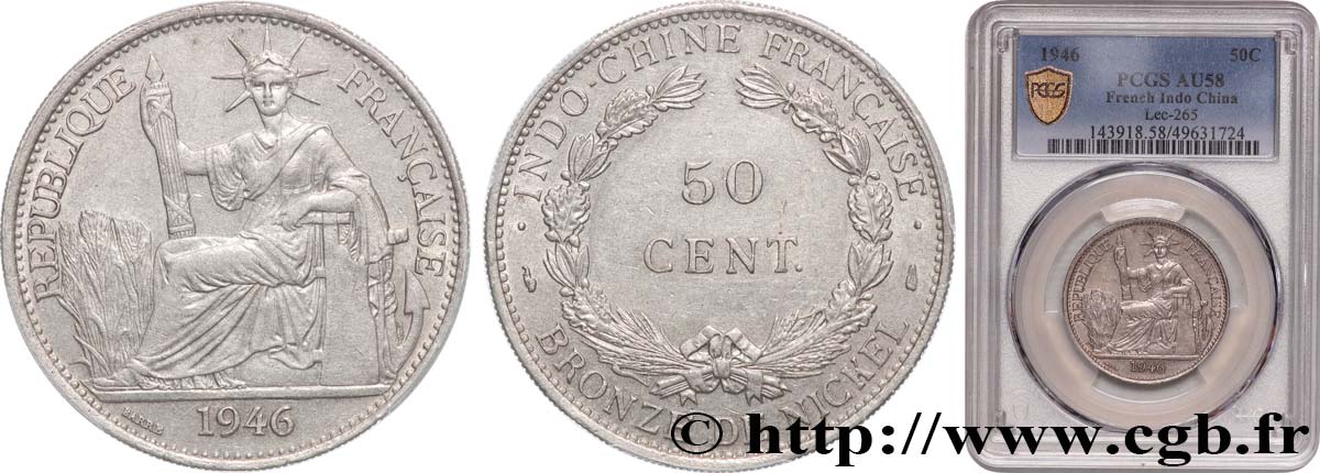 FRENCH INDOCHINA 50 Centièmes 1946 Paris AU58 PCGS