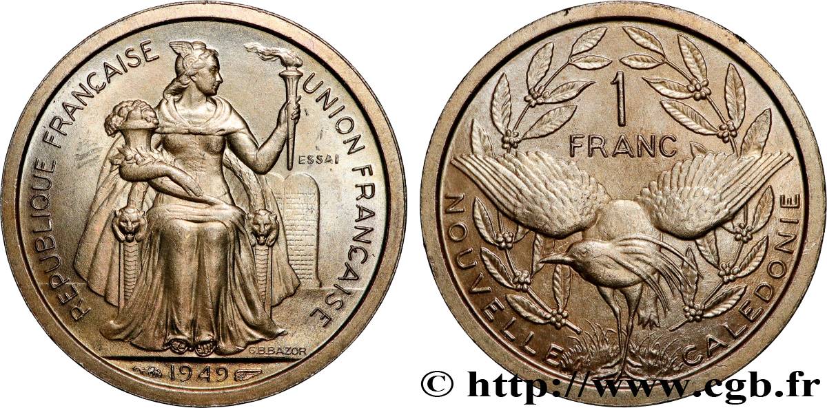 NOUVELLE CALÉDONIE Essai de 1 Franc 1949 Paris SPL 