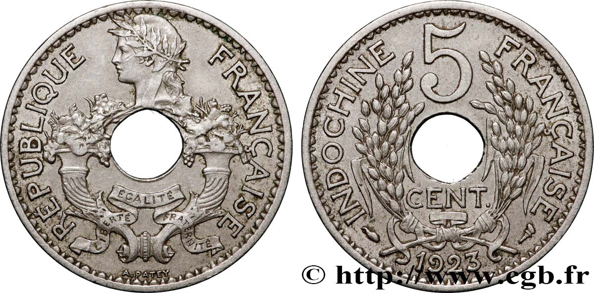 FRENCH INDOCHINA 5 Centièmes 1923 Paris XF 