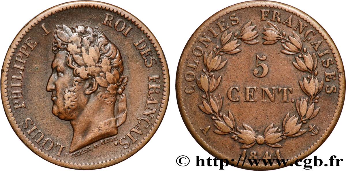 COLONIAS FRANCESAS - Louis-Philippe para Guadalupe 5 Centimes Louis Philippe Ier 1841 Paris - A MBC 