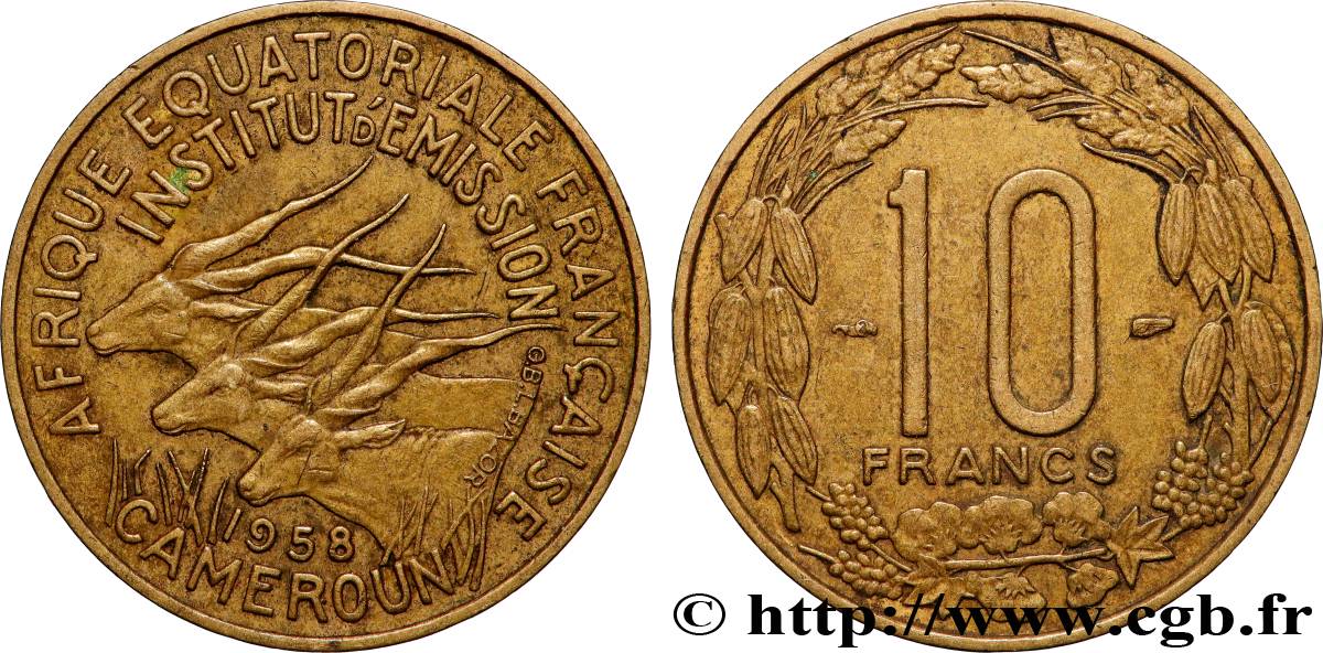 FRANZÖSISCHE EQUATORIAL AFRICA - KAMERUN 10 Francs 1958 Paris fVZ 