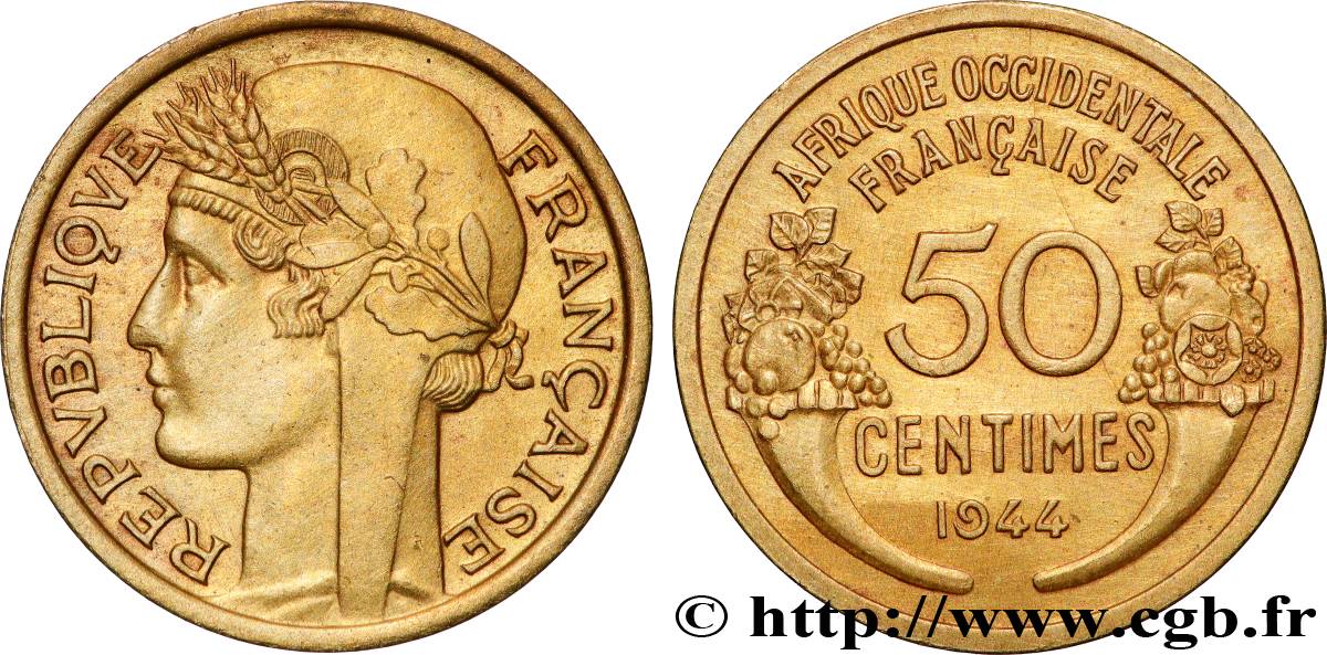 FRENCH WEST AFRICA 50 Centimes Morlon 1944 Londres AU 