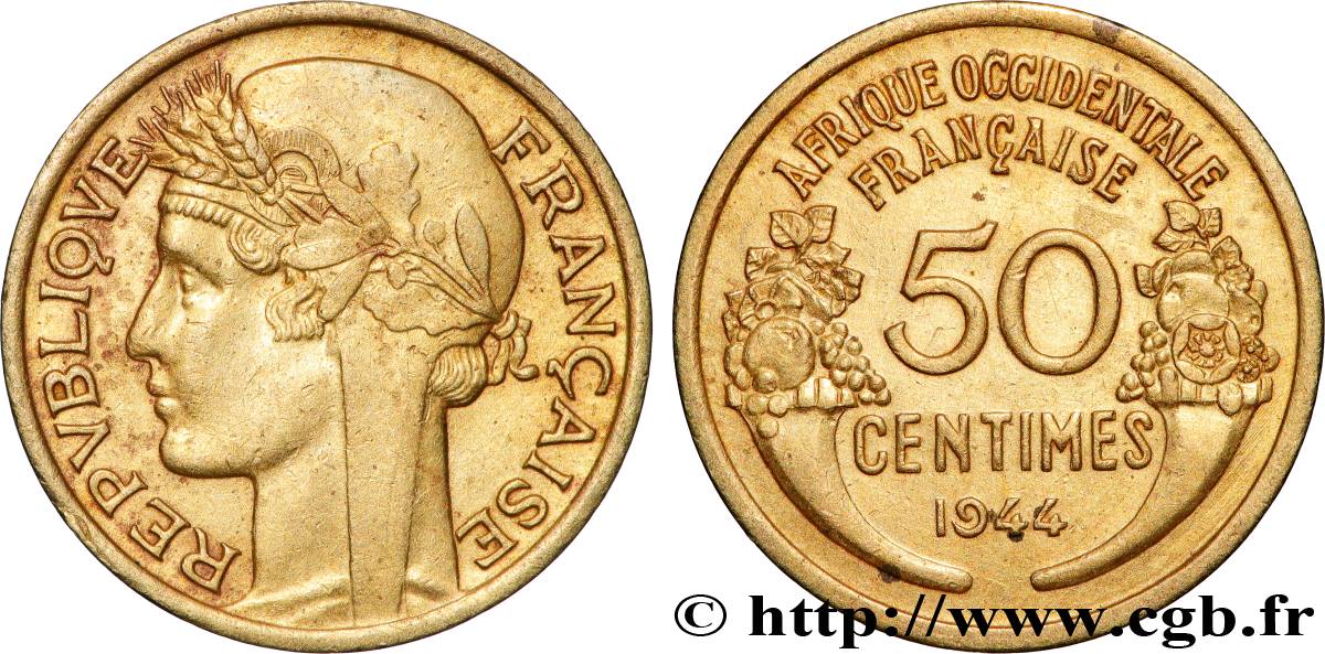 AFRICA OCCIDENTALE FRANCESA  50 Centimes Morlon 1944 Londres SPL 