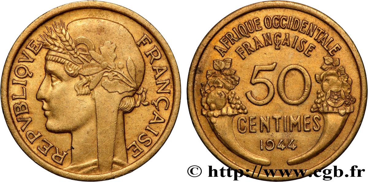 FRENCH WEST AFRICA 50 Centimes Morlon 1944 Londres AU 