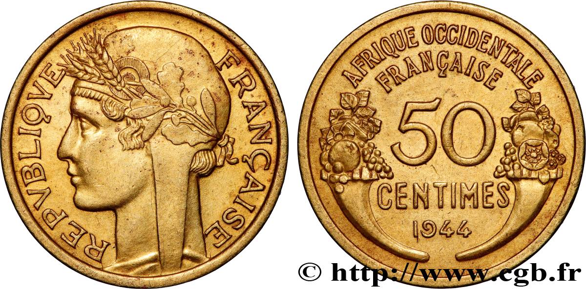 FRENCH WEST AFRICA 50 Centimes Morlon 1944 Londres AU 