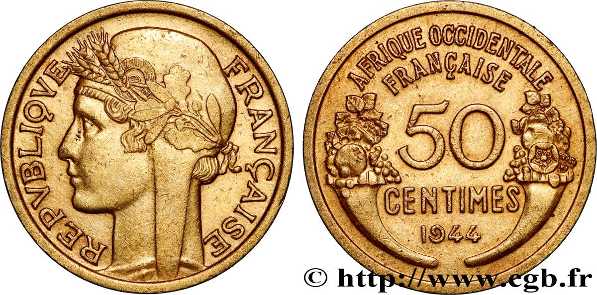 FRENCH WEST AFRICA 50 Centimes Morlon 1944 Londres AU 